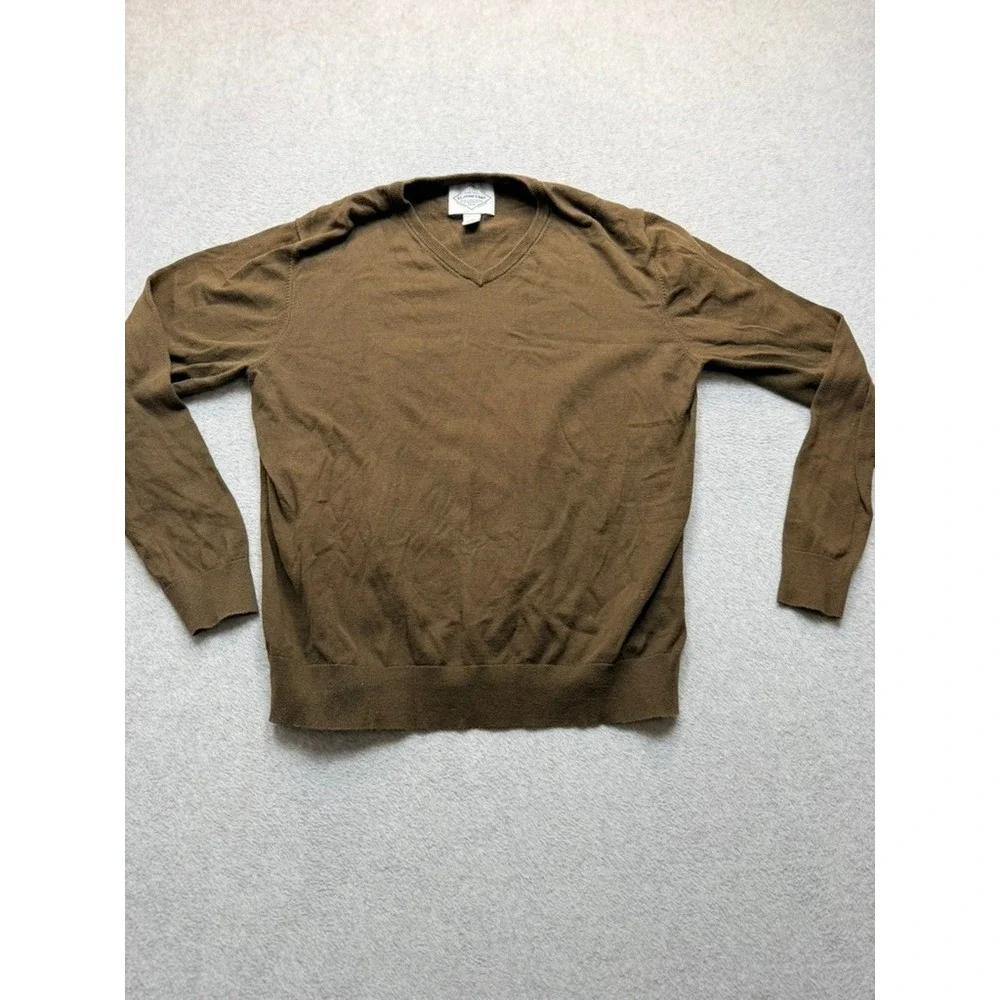 St Johns Bay Mens XL Brown Cotton V-Neck Pullover Sweater Long Sleeve Classic